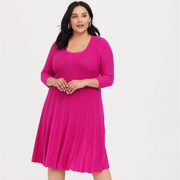 torrid Dresses & Skirts - NWT -Torrid - HOT PINK SKATER SWEATER DRESS - Sz 2, 3/4 sleeve, ribbed